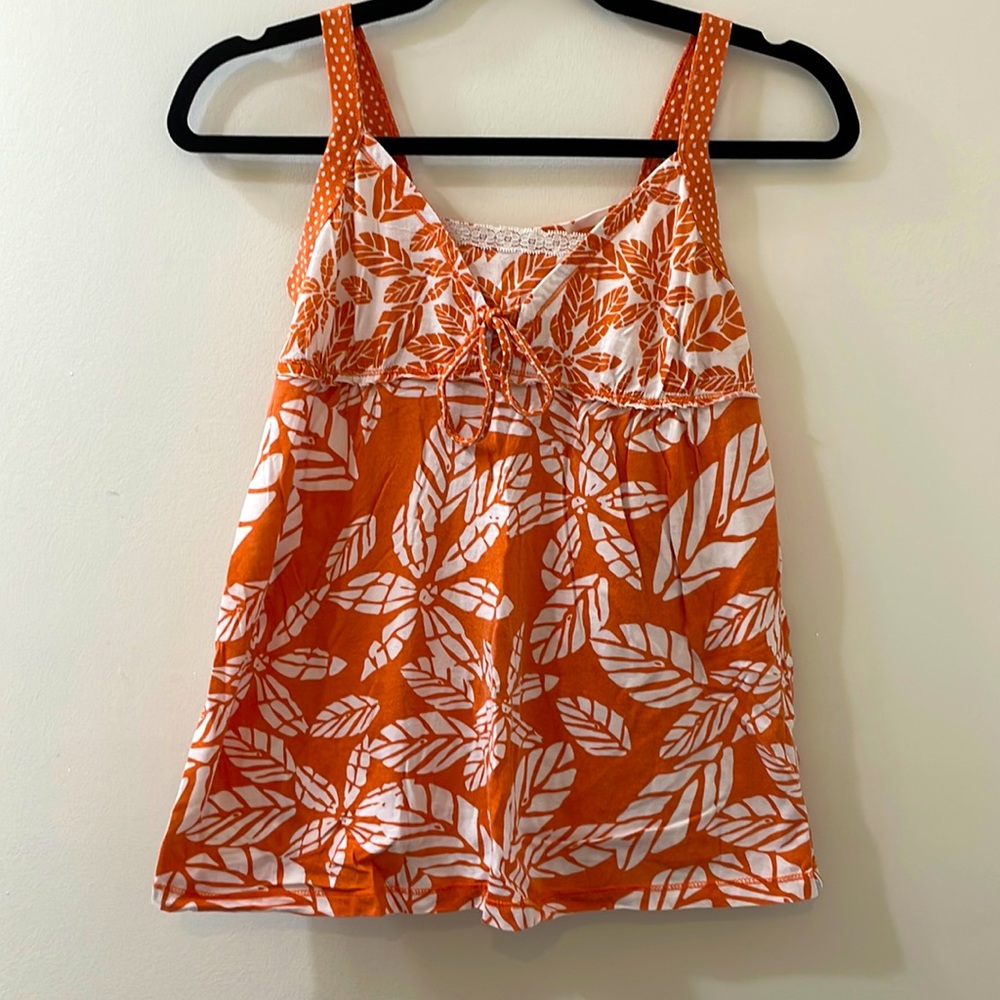 Kira Babydoll Orange Flower Tank Top, Size Small